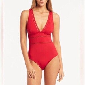 Sea Level Swim Essentials Spliced One Piece Swimsuit In Red Sz 12 New W/O Tag